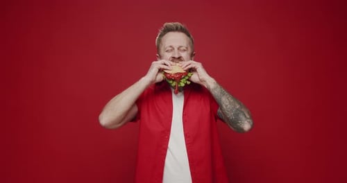 American Style Man Eat Unhealthy Meal