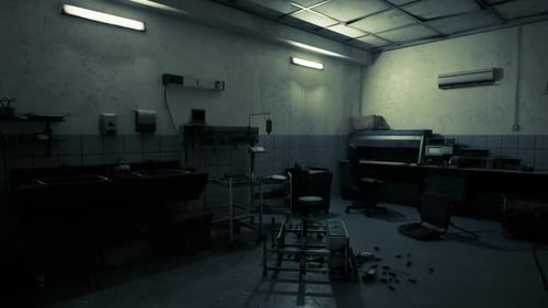 Dark Abandoned Hospital Room with Flickering Lights