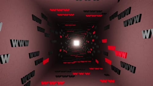 WWW symbols sign in red tunnel background 3d render. Hypertext transfer protocol secure web 3
