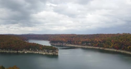 Slow aerial dolly revealing the stunning autumnal scenery in West Virginia