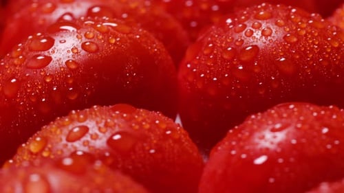 Fresh Red Tomatoes with Water Droplets Macro Shot
