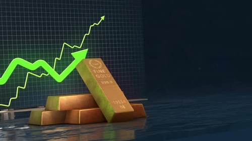 Gold Price Growth 3D Chart with Green Arrow 4K