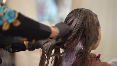 Hair Stylist Applying Hair Dye to Client