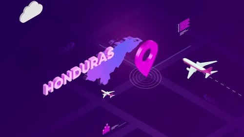 Animated Isometric Honduras Travel Map with Location Pin
