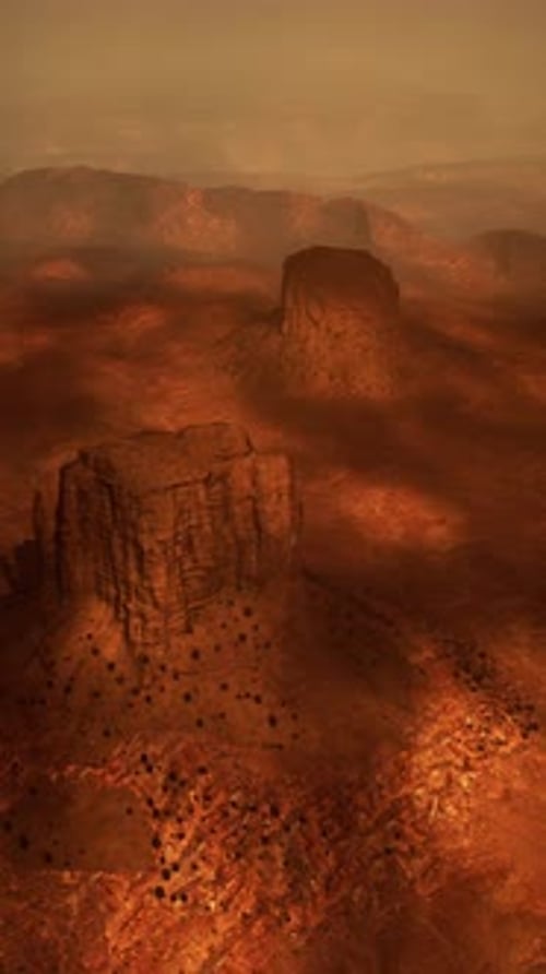 Martian Landscape at Twilight With Rocky Outcrops