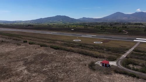 Airfield airplane takeoff on a mexican airport