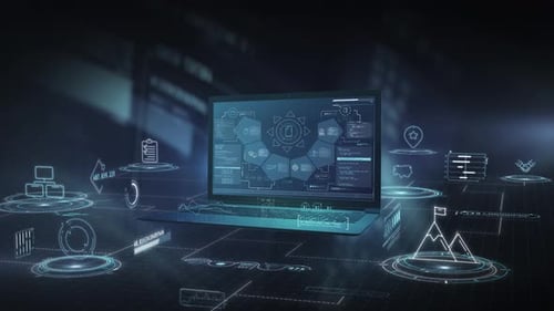 Laptop mit Schnittstelle zu Geschäfts- und Finanzdatenanalysediagrammen