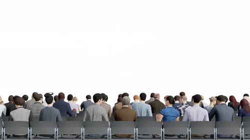 3d people meeting in rear view on alpha channel background