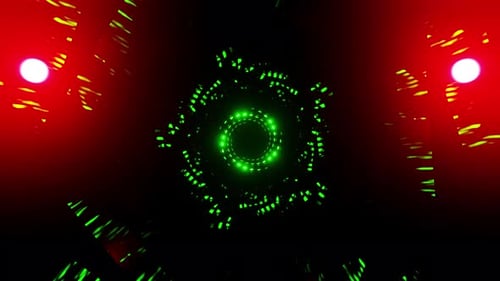 Abstract spiral disco animation green and red neon background for dance music 3d render. Vj and Dj
