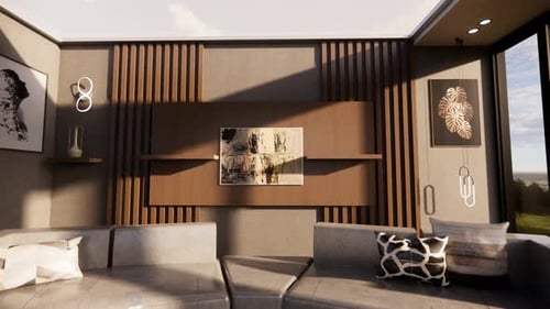 Modern Interior Scene Animated Display Screen Reveal