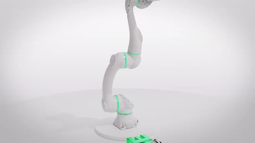 Futuristic Robotic Arm Assembles 3D Green Text Future Title