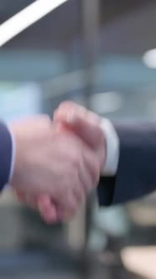 Zeitlupe zweier Geschäftsleute beim Händeschütteln, vertikales Video
