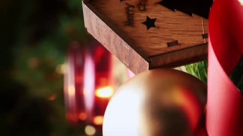 Festive Christmas Decorations with Lights and Ornaments