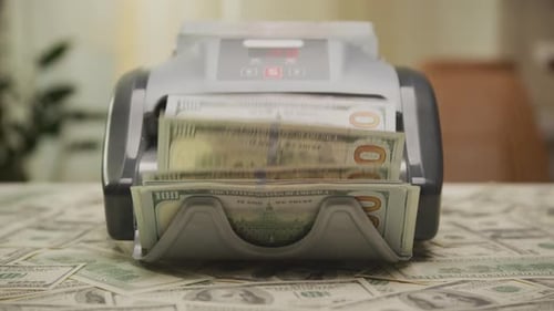 Money Counting Machine Automatic Cash Counter Close Up