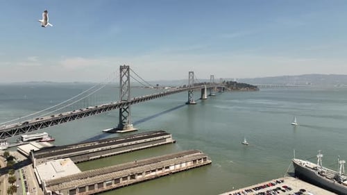 AERIAL San Francisco-Oakland Bay Bridge in California