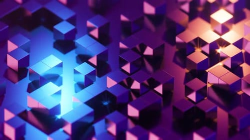Seamless Looping Abstract Cubes with Dynamic Neon Lighting