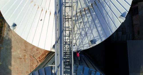 Aerial View of Agricultural Grain Silo in Rural Area