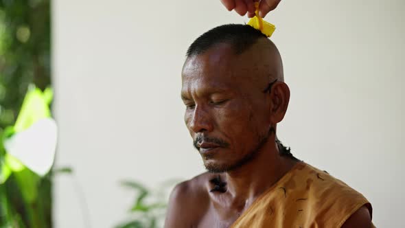 Buddhist Monk Having Head Shaved With Razor, People Stock Footage ft ...