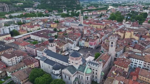 Aerial drone view of Trento Cathedral (Duomo di San Vigilio), Trento, Italy.