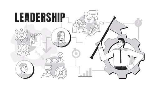 Animated Flat Design Leadership Business Concept Icons