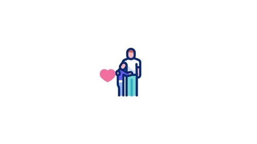 Animated Flat Design Icon of Family Love with Pulsing Heart