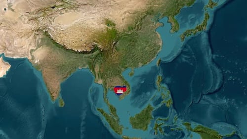 Cambodia Map Zoom and National Flag Reveal