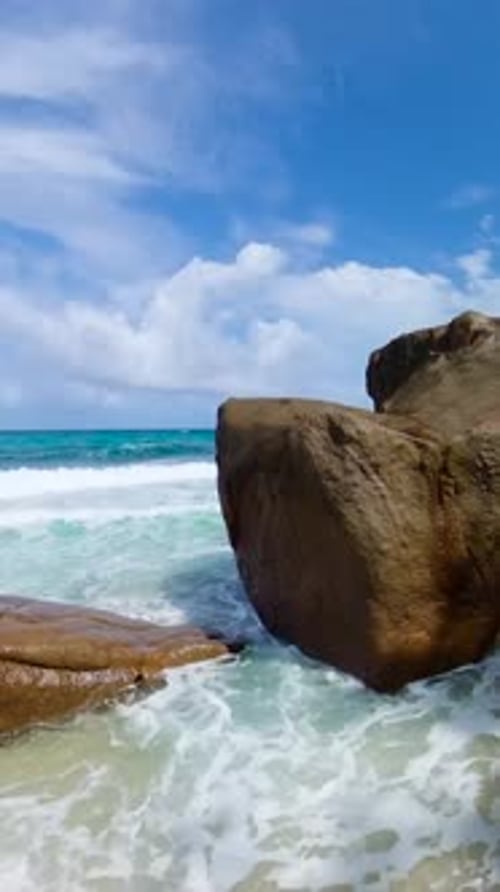 Large Coastal Boulders with Ocean Waves Seychelles Mahe