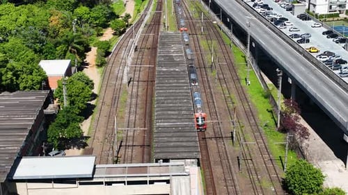 Suburban railway station at Sao Paulo Brazil. Transportation scenery.