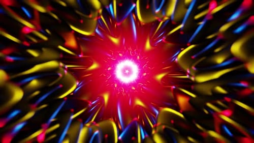 Golden Ribbon Vortex VJ Loop with Kaleidoscopic Star Core and Pulsing Motion