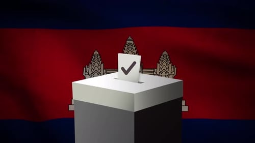 Casting vote into the ballot box during Cambodia election