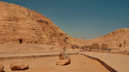 The Great Temple of Ramses II at Abu Simbel with Carved Statues in Wide shot
