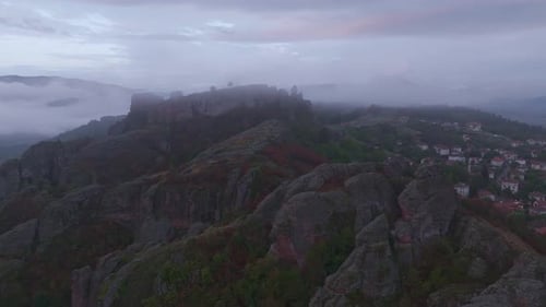 Aerial view of belogradchik fortress at sunrise, Bulgaria.
