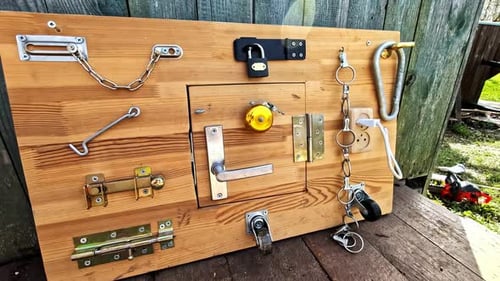 Wooden Busy Board Toy Close Up