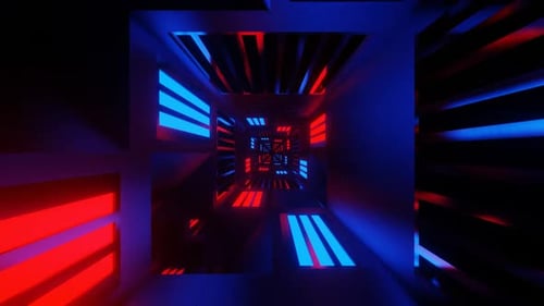 Red And Blue Glowing Mirror Cyber Tunnel Background Vj Loop In HD