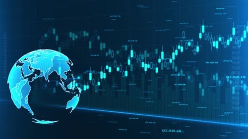 Börsendiagramm, Balken und Finanzinformationen Globales Geschäftsanalysekonzept