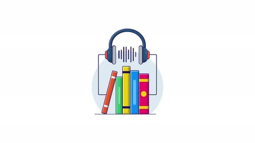 Animated Flat Design Books and Headphones Icon
