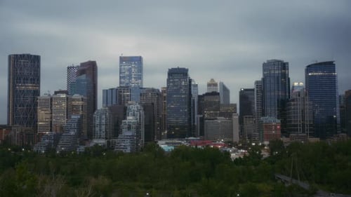 Evening timelapse of Calgary cityscape