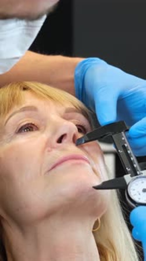 Measuring Nose with Caliper Before Cosmetic Surgery