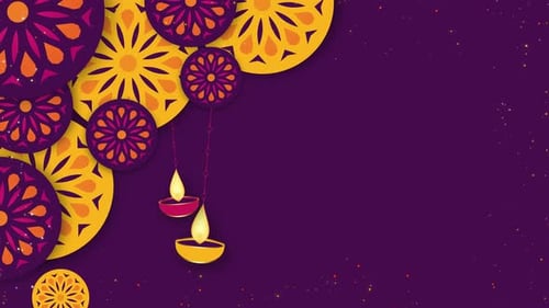 Diwali Celebration Decorative Patterns and Glowing Lamps Loop