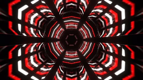 Red And White Hexagonal Neon Mirrored Tunnel Background Vj Loop In 4K