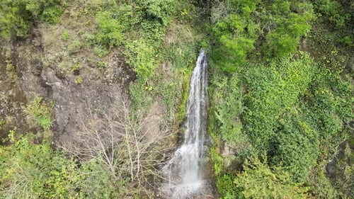 Aerial View of Waterfall in Green Nature Setting