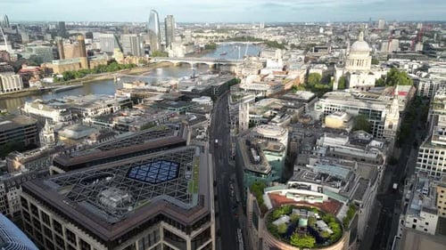 Aerial shot of London city center on a sunny day, England, United Kingdom