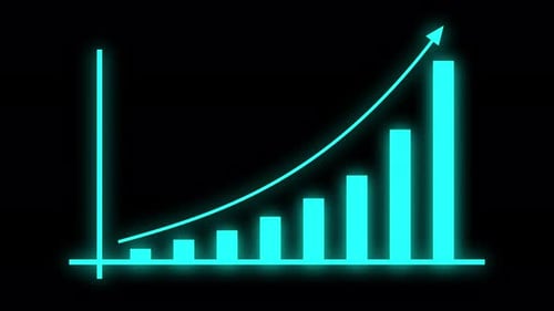 Blue growth chart on black background. Economic progress chart. Bar infographic. Statistics and data
