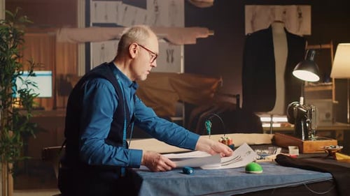 Experienced Tailor Reviewing Sketches