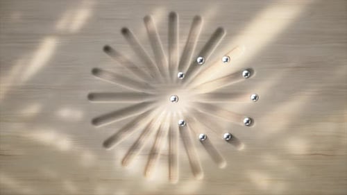 Striking 3D Animation of Colorful Chrome Spheres Retracting on a Dark Wooden Surface Offering a Rich