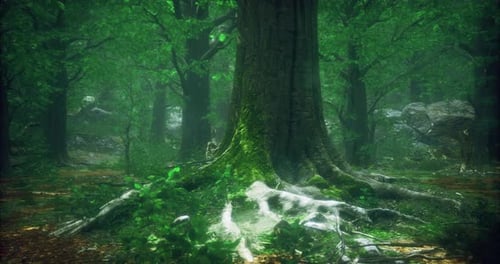 Lush Green Forest with Towering Trees and Vibrant Plant Life in Daylight