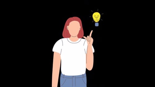Flat Design Animation of Person Getting an Idea Lightbulb