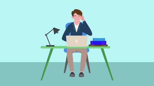 Working Day Man with Talk to Phone Office Animation