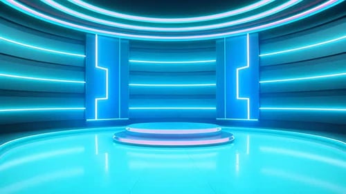 Animated Futuristic Studio Stage with Neon Lights Background