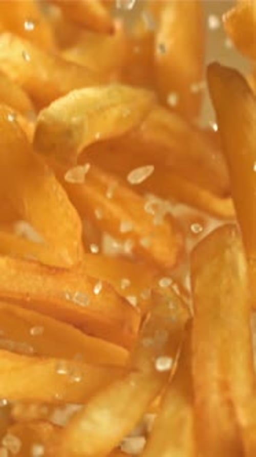 French Fries Fly Up and Fall Down Filmed on a Highspeed Camera at 1000 Fps